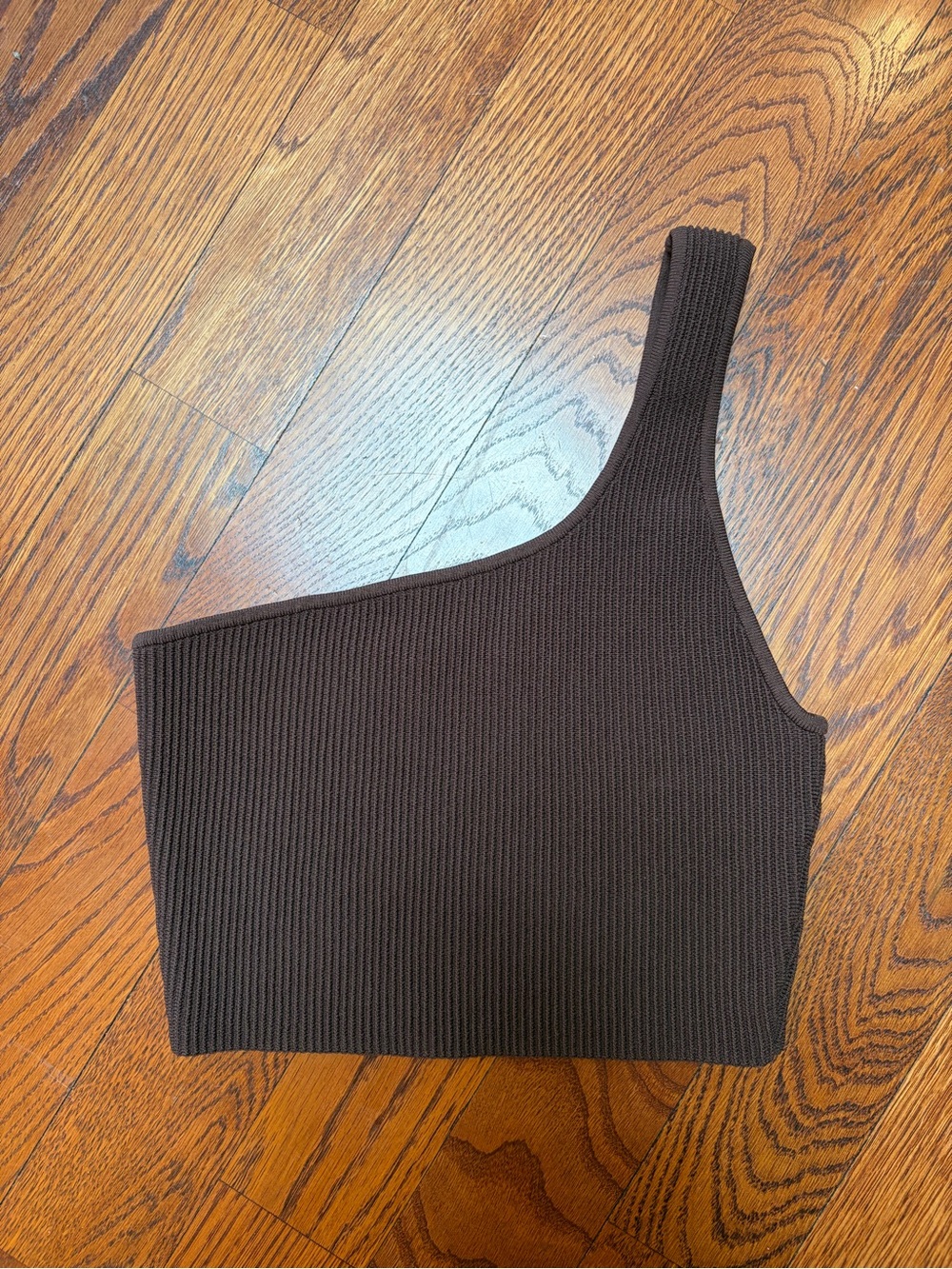 Babaton One-Shoulder Ribbed Crop Top - Dark Brown Aritzia